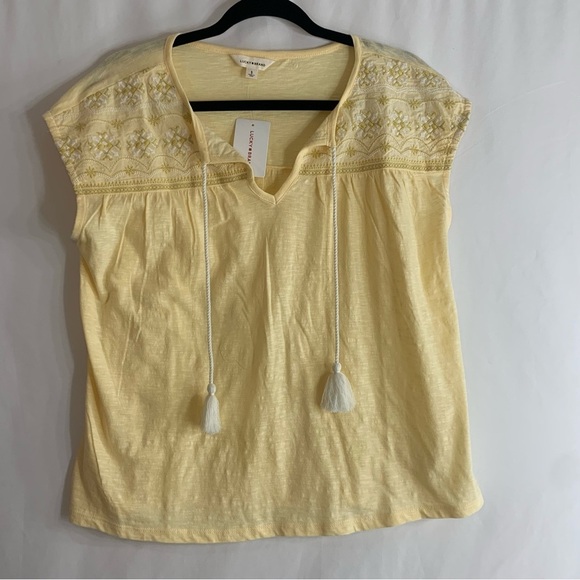 NWT Lucky Brand Yellow Embroidered Tassel Blouse, size S - Picture 2 of 9
